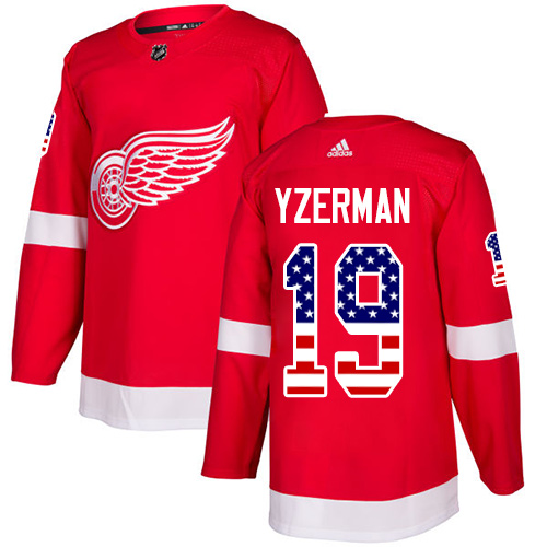 Adidas Red Wings #19 Steve Yzerman Red Home Authentic USA Flag Stitched NHL Jersey